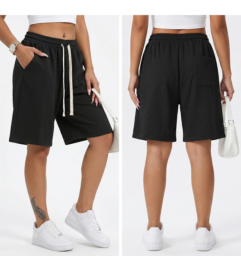 Jacquard Textured Summer Shorts for Women, High Waist Casual Loose Bermuda Shorts with Pockets