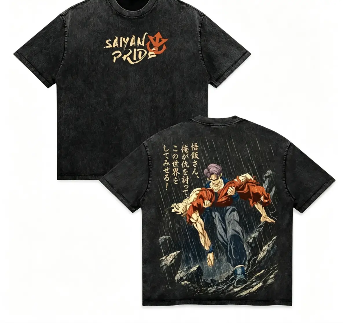 Future Trunks x Gohan DBZ Saiyan Warrior Anime Washed Oversized Graphic Tee Heavyweight Cotton Streetwear Shirt top ideal gift iftfavorite shirt tee round neck casual t-shirt loose fit crewneck wash loose fit vintage cotton breathable short sleeve t-shirt