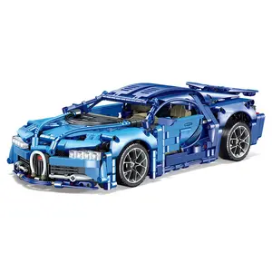 1260+ Small Blue Bugatti Car Building Blocks, High Difficulty Mechanical Model, Living Room Decor, Boy's Birthday Gift, 1:14 Scale, Upgradable Lights and Remote Control