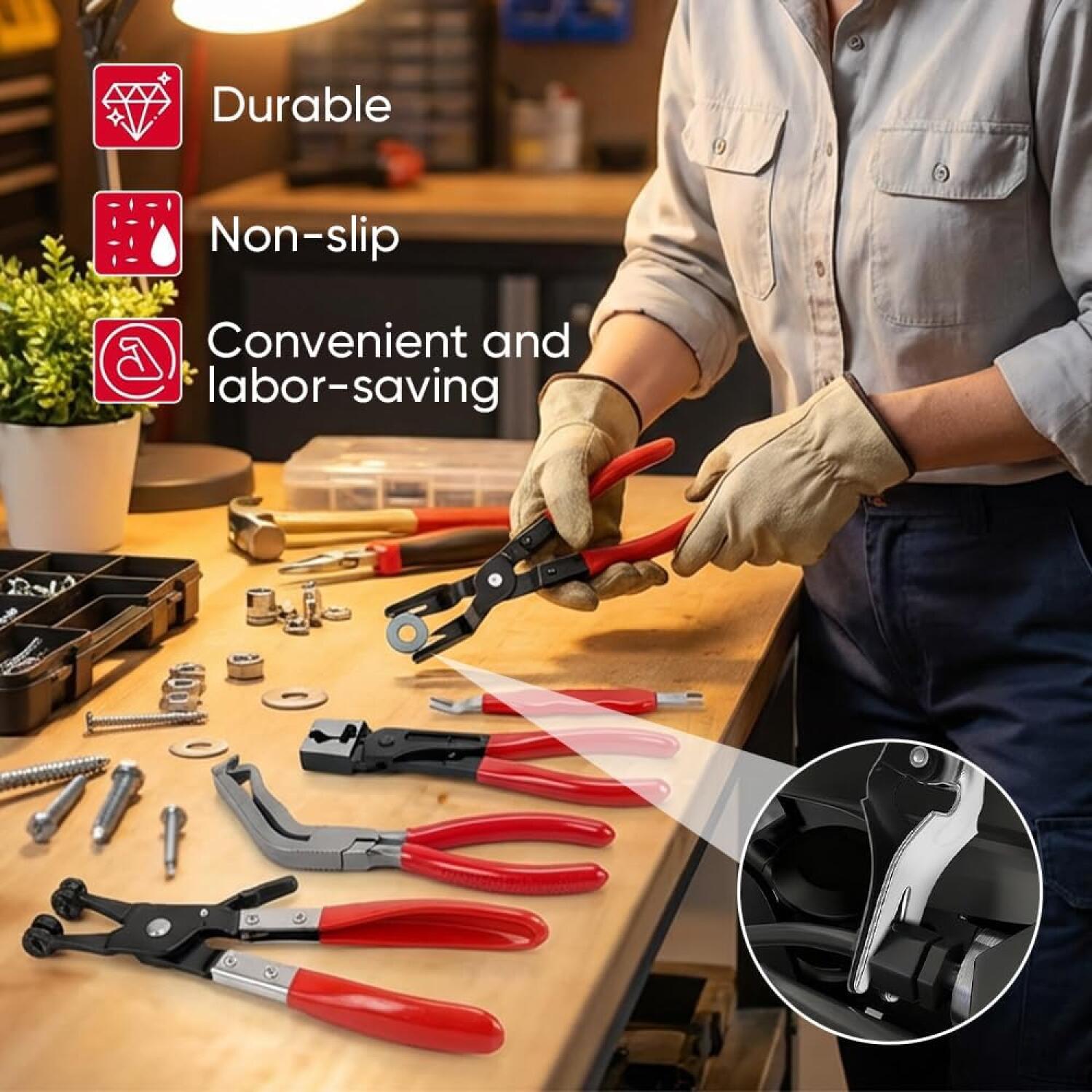 1 Piece Automotive Electrical Disconnect Pliers, Electrical Connector Removal Tool, Automotive Hose Clamp Pliers, Trim Clip Removal Tools, Wire Terminal Remover for Auto Repair