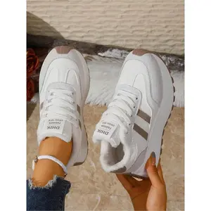 Women's autumn and winter fashion thickened casual shoes; thick-soled high-water platform waterproof shoes; outdoor street style warm flat shoes; light,, soft-soled, anti-skid, wear-resistant, commuting thickened sports shoes; Wedge Trainers