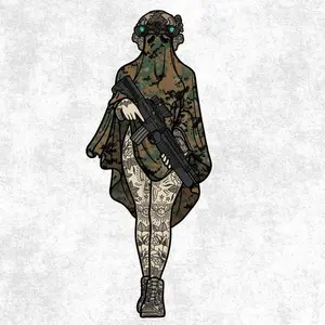 Tactical Ghost Girl Sticker – Military Waifu with Rifle Decal