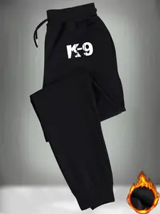 [Men's K-9 Police Joggers] Men's K-9 Police Dog Print Joggers - Black Casual Athletic Pants with Elastic Waistband & Drawstring, Comfortable Stretch Fabric, Pockets