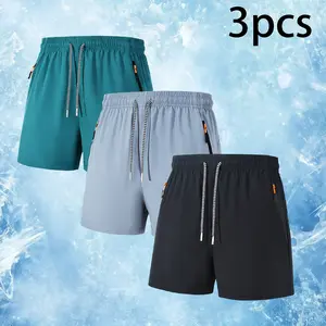 3 PCS Men's Premium Quick Dry Athletic Shorts, Luxury Performance Drawstring Elastic Waist Casual Shorts with Secure Zipper Pockets, Designer Loose Fit Breathable Lightweight Workout Shorts for Gym, Running, Hiking, Daily Wear, Beach Vacation.