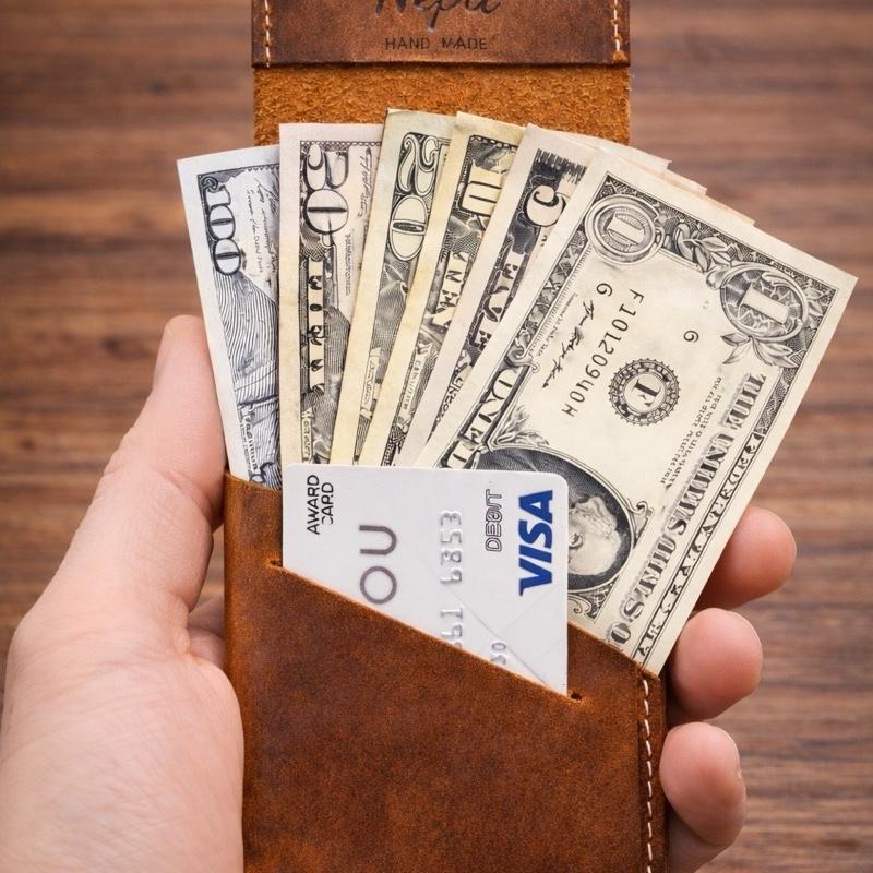 Men’s and Women’s Brown Minimalist Leather Wallet -Holds  Cards, Compact for Front Pocket, Elegant and Practical Design