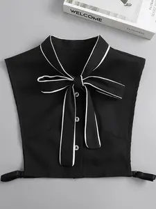 Women's Fake Collar Stand-Up Collar Shirt, Butterfly Knot Design, Lace Trim, Elegant Blouse Accessory, Perfect for Formal & Casual Wear, Elegant Sleeveless Tie