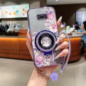 1 Piece s8Phone Cases Beautiful flowers With Circular bracket lanyardPattern Comfortable feel Case Suitable For Samsung S8 With Elegant Features Suitable For Entertainment