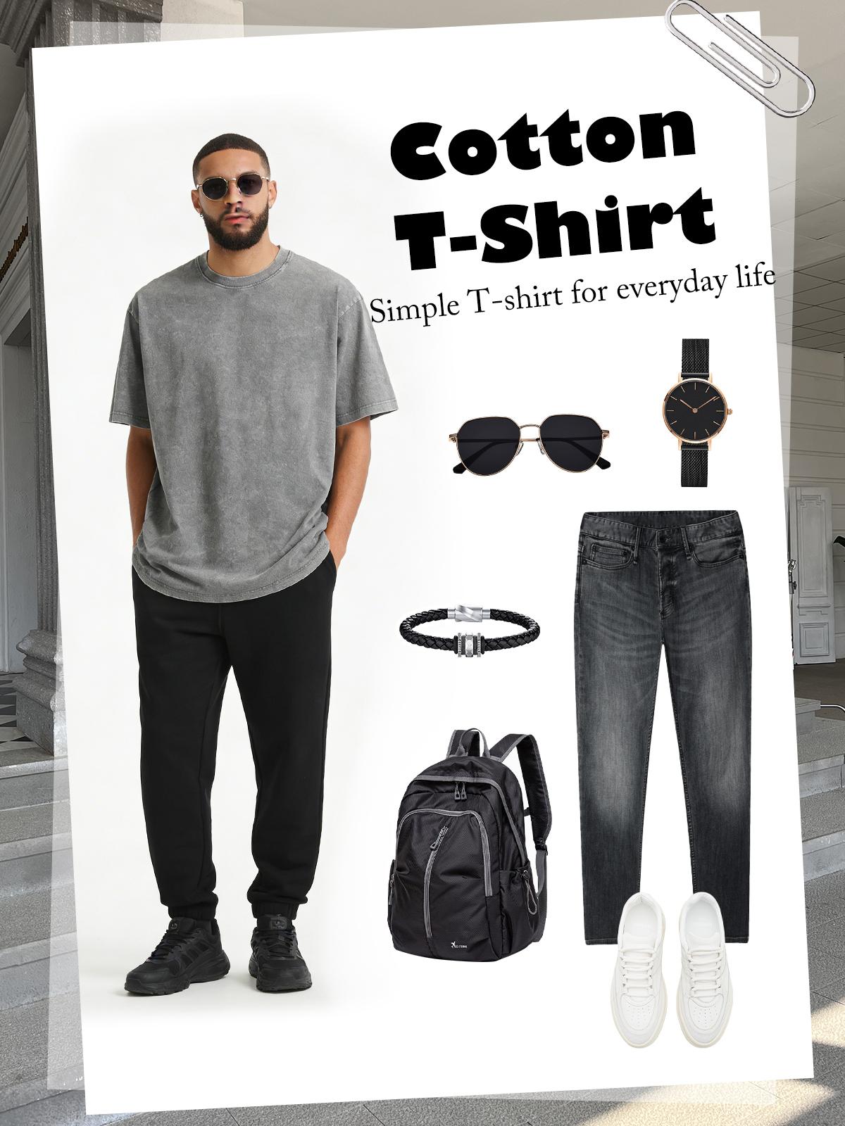 MARSVOVO Washed T-Shirt For Men Retro Style Comfortable Relaxed Fit Short Sleeve Casual Top Unisex Acid Wash T-Shirt Basic Round Neck T-shirt