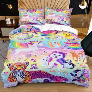 Dopamine Cartoon Animal Fantasy Pattern Printed Soft and Durable Bedding Duvet Cover Set, Including 1 Duvet Cover and 1 or 2 Pillowcases, Without A Core or Pillow Core, Suitable for Valentine's Day and Anniversaries Gifts To Lovers, Bedroom Bed Decoration