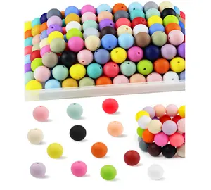 150PCS Silicone Beads, 30 15mm Silicone Beads for Keychain Making, Rubber Round Bulk Focal Bead for DIY Crafts Making