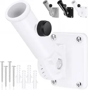 Flag Pole Holder, outside House Flag Pole Bracket, Heavy Duty Metal Flag Mount, Aluminum Alloy Mounting Brackets, Outdoor Adjustable Flag Holder- Strong Rust Free, Multi-Position 1 Inch (White)