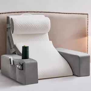 Reading Pillow for Sitting in Bed Adult, Back Pillow for Bed Sitting up with Arms, Pockets and Cup holder, Sit Up Backrest Pillows for Chair Support, Rest Pillow for Gaming (Light gray, 5PCS)