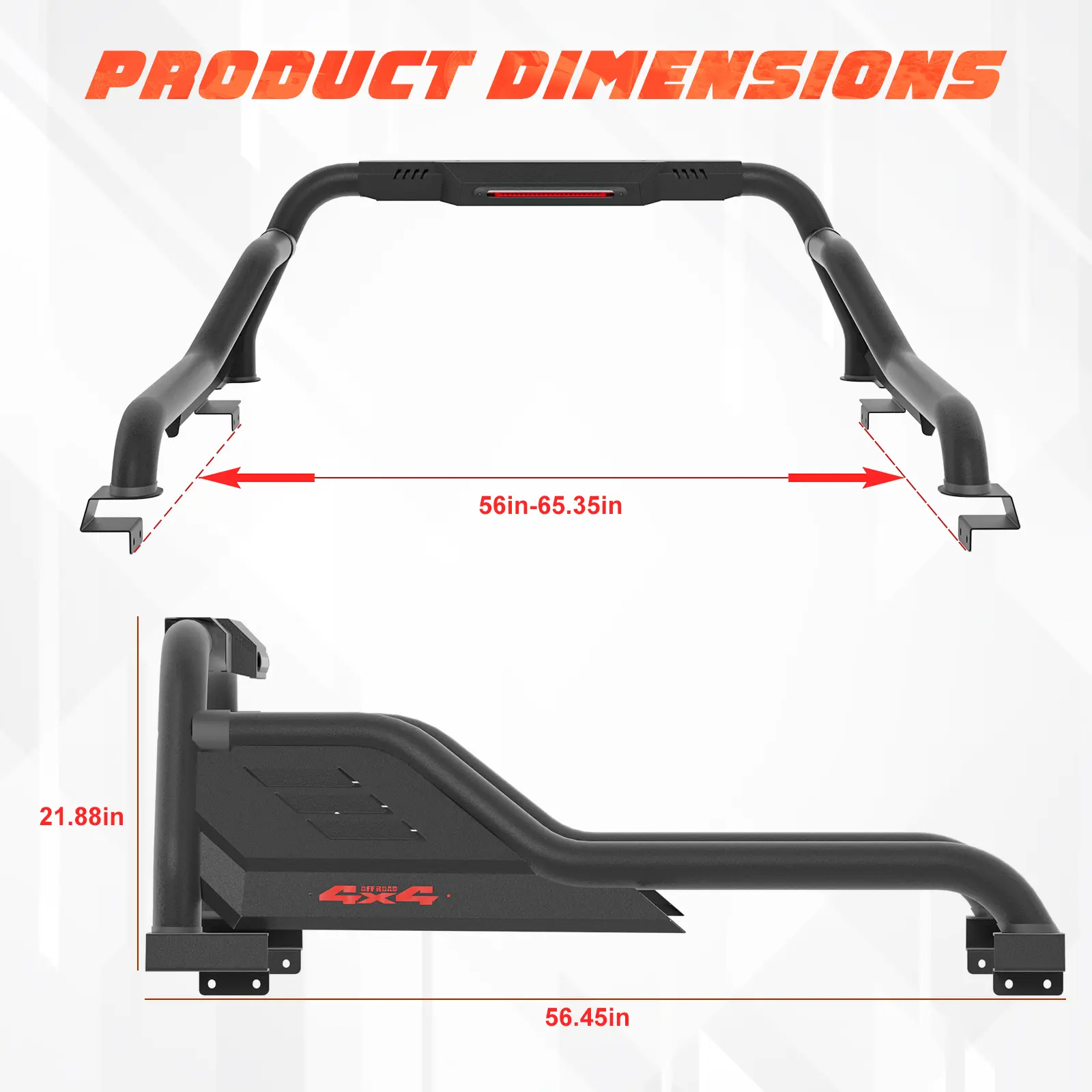 KUAFU Adjustable Roll Bar Chase Rack For Full Size Trucks - Silverado, Ram, F150 Black Steel Cargo Rack