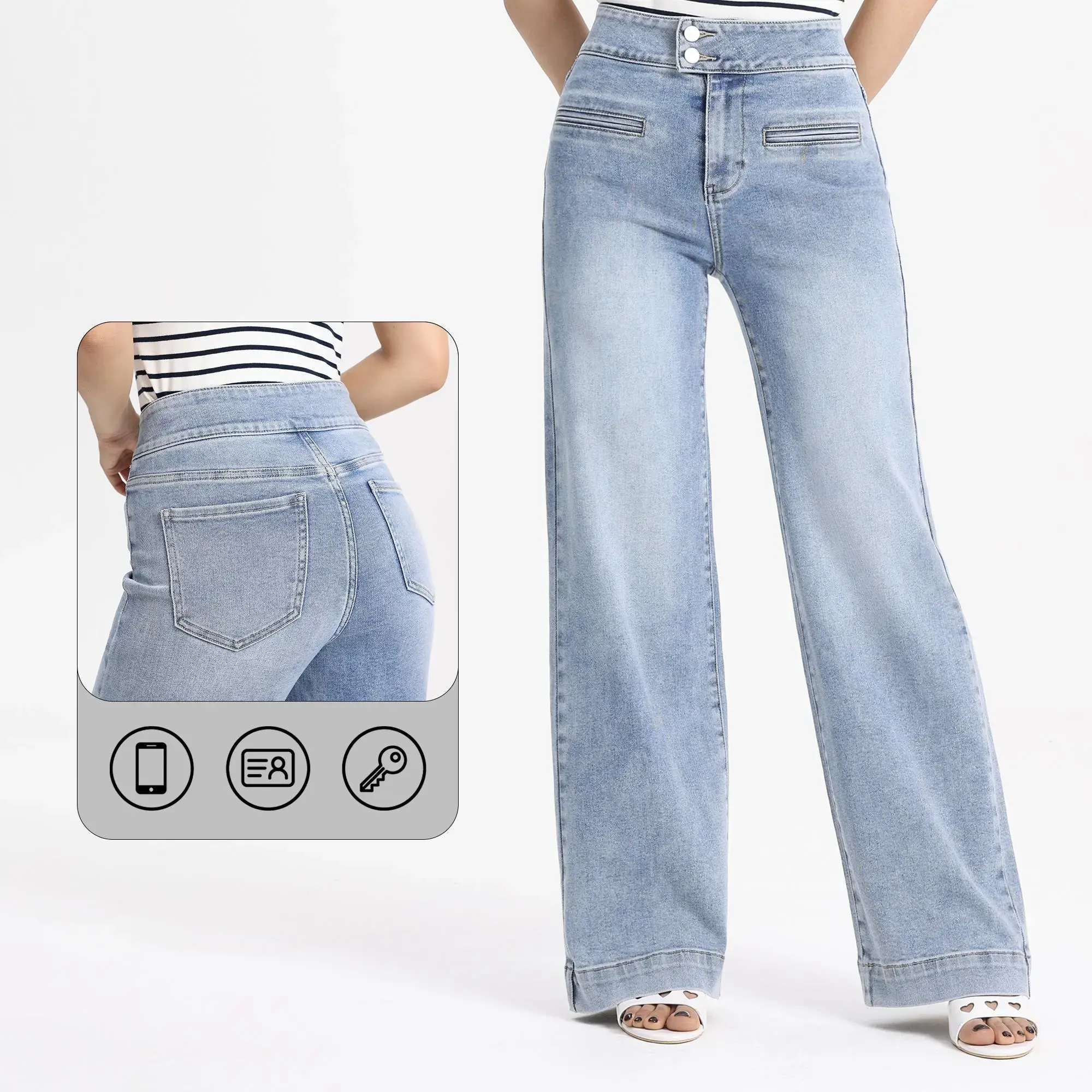Womens Low Rise Baggy Wide Leg Jeans Y2K Retro Double Button Denim Pants Relaxed Fit Casual Trousers Petite Plus Size Friendly