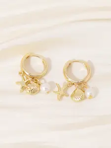 Elegant Women's Hoop Earrings Set, Starfish & Shell Design with Faux Pearl Pendant, Perfect for Beach Vacation Wear