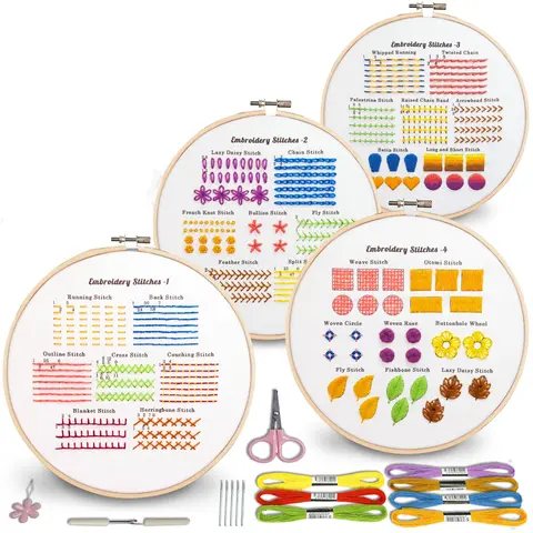 Beginner-Friendly Classic Embroidery Stitches Practice Handicraft Kit - Home Embroidery Making Kit for Adults, Stamped Patterns, Self-Care Bonding, Learn Stitching