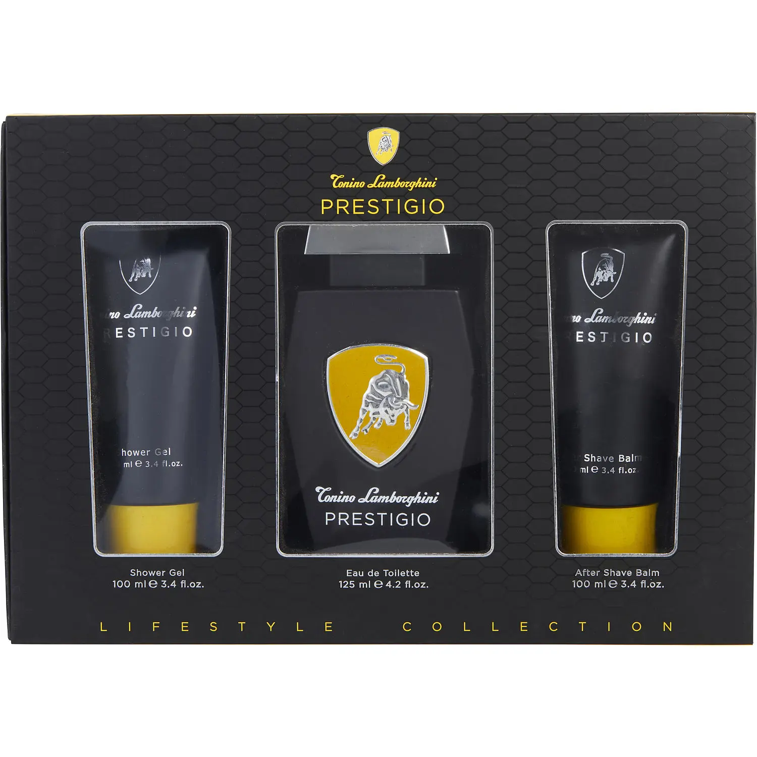 Lamborghini Prestigio Set-Edt Spray 4.2 Oz & Aftershave Balm 3.4 Oz & Shower Gel 3.4 Oz For Men