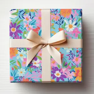 Purple Floral Wrapping Paper Roll Cute Purple Wrapping Paper for Girls, Ditsy Floral Wrapping Paper Roll Purple Flowers Gift Wrap Roll