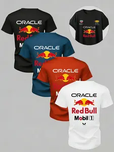 Bull Racing Quick-Dry Breathable Print T-Shirt, F1 Car Racing Gear, Casual Home Leisure Gym Outdoor Viewing, Athletic T Shirt