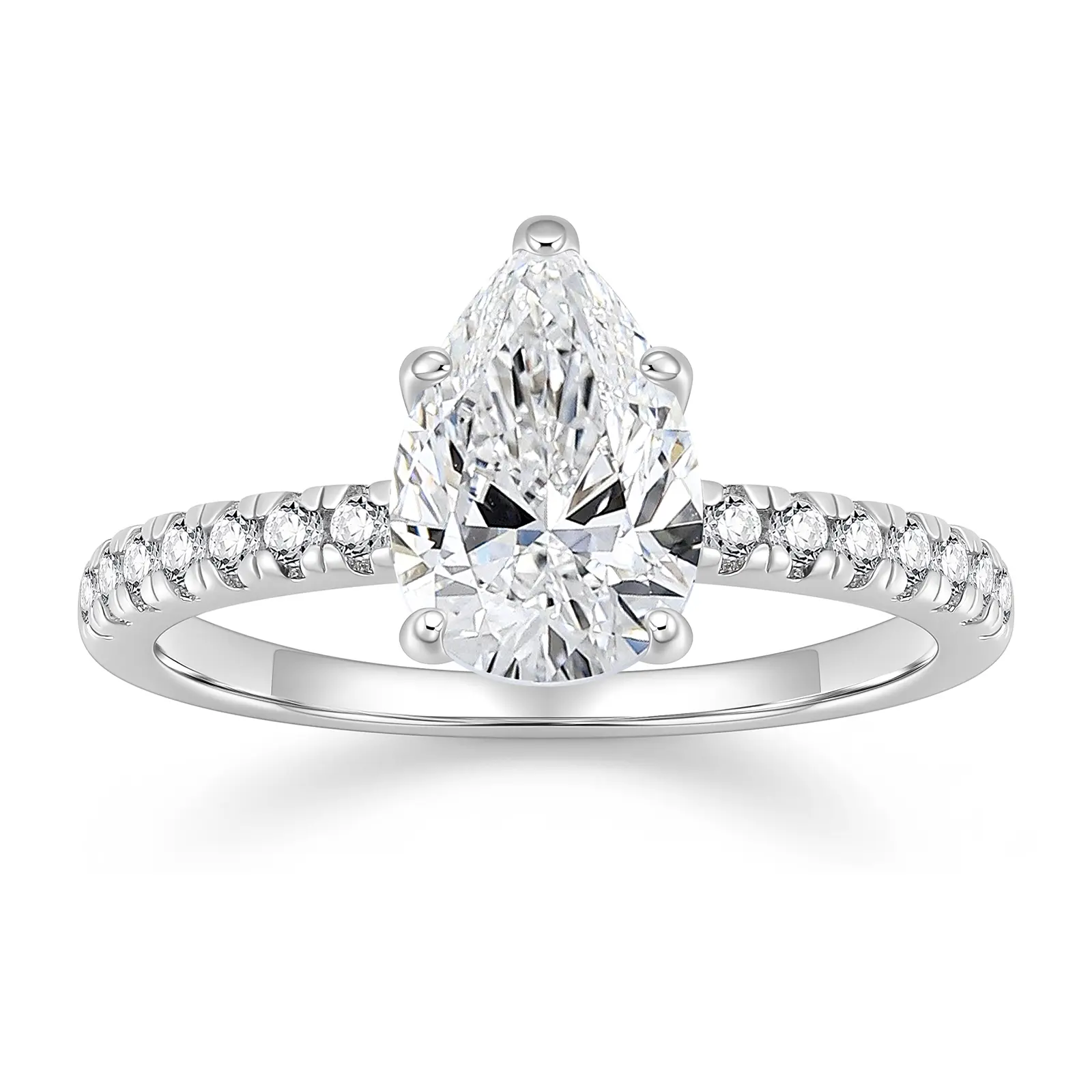 EAMTI 2CT 925 Sterling Silver Promise Ring Cubic Zirconia Pear Cut CZ Engagement Promise Rings Stunning Teardrop Wedding Ring for Women