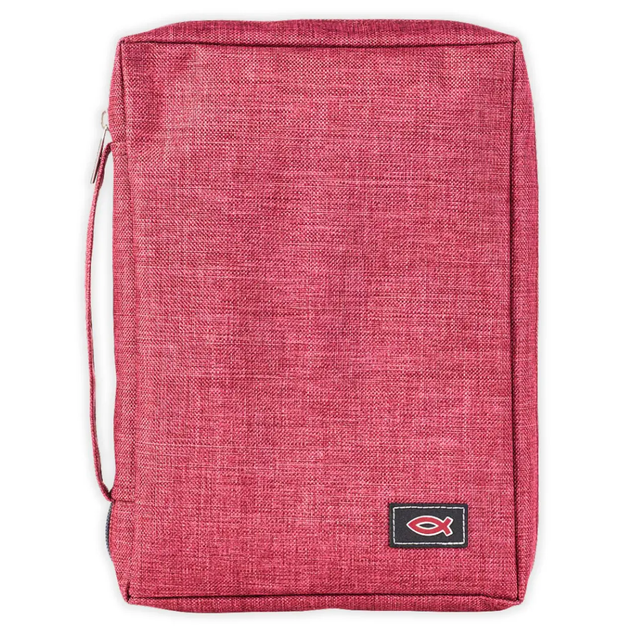 Unisex Medium Bible Cover with Zipper, Embroidered Fish, Teja Microfiber Fabric, 8.875x6.50x1.5in, All Seasons Christian Art Gift, Wine Color, Excellent Complement for Biblia, Bible Readers