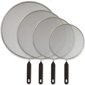 4-Piece Stainless Steel Splatter Guard Set (13", 11.5", 10",8") Fine Mesh Cover, Grease & Oil, Splatter Screen for Frying Pan, Cooking Pots, with Comfort Grip Handles