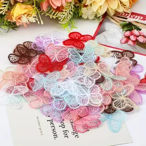 50 Lace Butterfly Stickers, Fabric Embroidery Elegant Formal Lace Sewing Craft DIY Skirt, Wedding Hair Accessories Decoration Decorative Patch, Mixed Colors 4.5x4 Cm