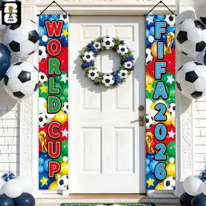 FIFA World Cup 2026 Front Door Porch Sign Party Banner, Football, World Cup Trophy, Star Design,, Bright Colors, for World Cup Parties, Fans Watching Movies, Home Front Door Wall Decoration