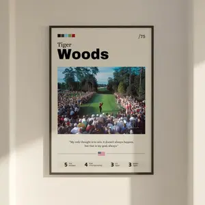 Woods Poster, Golf Legend Art Print, Sports Memorabilia, Golfer Gift, Athlete Portrait, wall decor Home Decoration Photo Room(Note: Frame shown for display only) posters