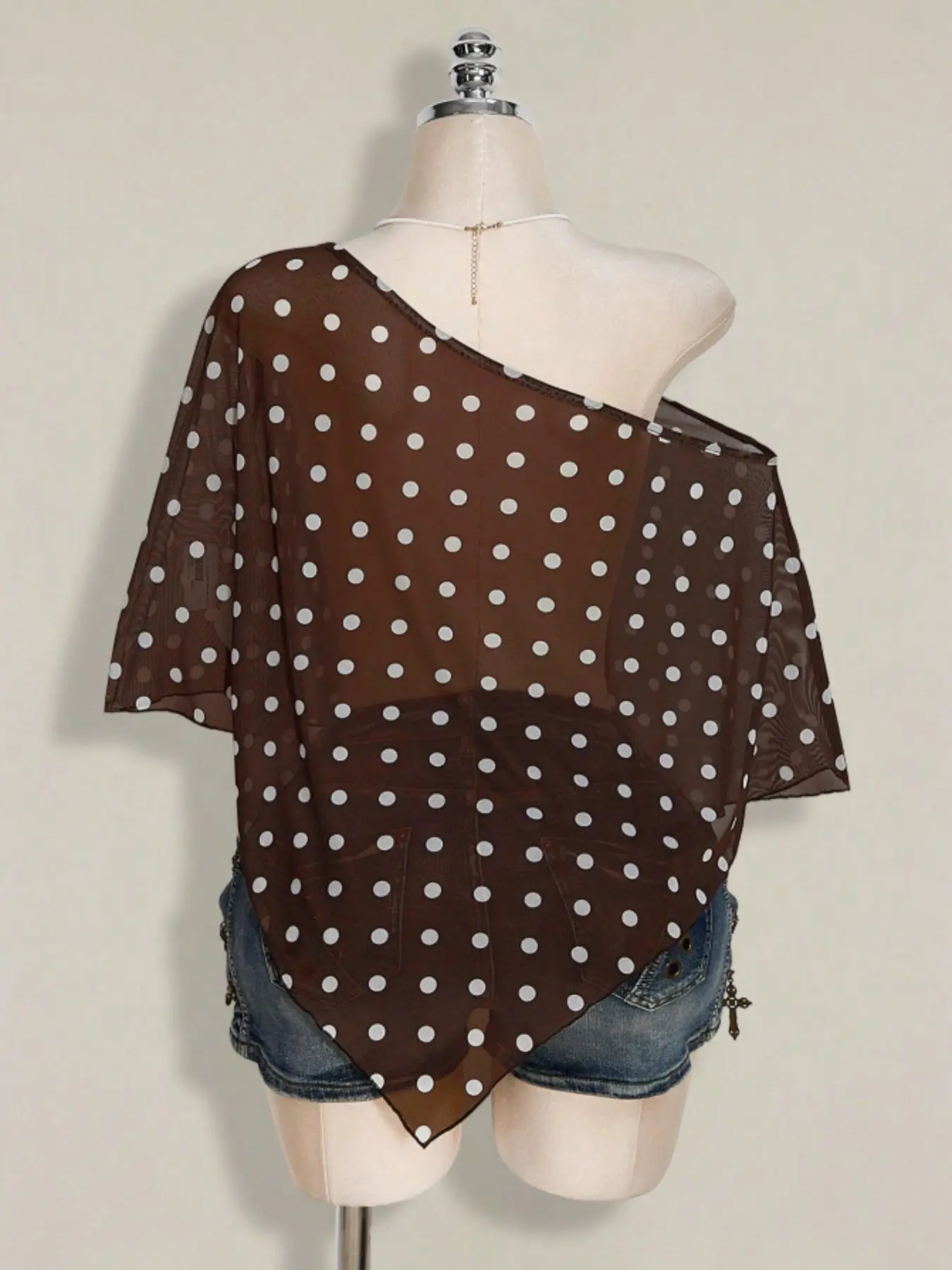 Summer Elegance Oversized Baggy Loose-Fit Mesh Polka Dot Outerwear Tops, Womenswear, Versatile Large Size Casual Cover-Up, Stylish Summer Fashion Accessory