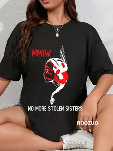 Women's Graphic T-Shirt, 100% Cotton 'No More Stolen Sisters' MMIW Awareness Top, Casual Everyday Streetwear
