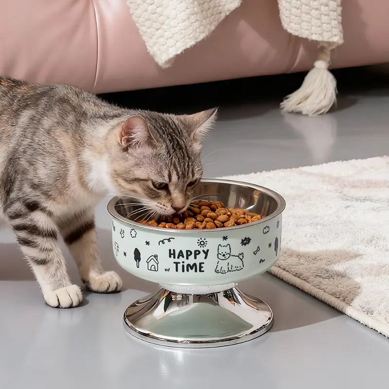 Pet Bowl Stainless Steel Detachable High-Heeled Anti-Slip Large Mouth Pet Feeding Bowl, Protects Cervical Spine, Prevents Spilling