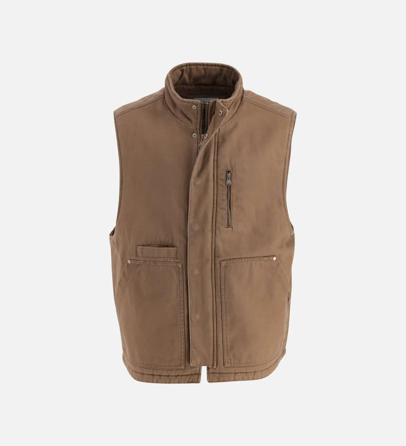 Thorogood Men's Heritage Work Vest, Water-Resistant Stone Washed Cotton Duck Tops, Rugged Apparel with Quilted Lining, Center Front Zipper and Pockets, Hidden Zipper Keeps Front Sleek, Sleeveless, Snap, Casual, Male Waistcoat