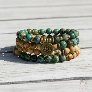 Sofia 108 Mala Beads Natural African Turquoise Stone Bracelet Crystal Wrap Bracelet 8mm Brown Gemstone Mala Bracelet Necklace for Daily Use Christmas Gift , Xmas Gift