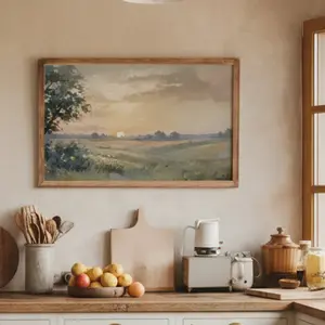 1pc Wooden Frame Golden Lake Rural Landscape Art Poster Canvas Painting, Home Wall Decor, Wall Decoration, Modern Home Decor, Natural Scenery, Mdf Material, Made in China