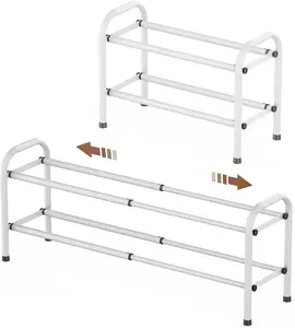 2-Tier Expandable Shoe Rack, Adjustable Shoe Shelf Storage Organizer - Heavy Duty