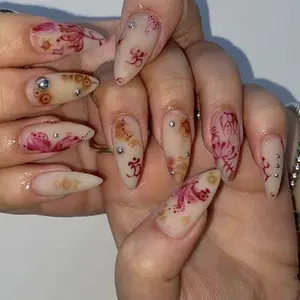 Spiritual Boho Floral Aura Nail Art Set | Lotus Om Press On Nails | Om Symbol Spiritual Nail Art
