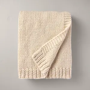 Chunky Knit Bordered Throw Blanket Cream - Hearth & Hand with Magnolia