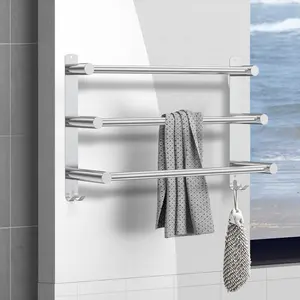 Towel Rack in Stainless Steel Three Tier No Punch Towel Rack with Hooks on Both Sides Adjustable Size Easy to Install Clean Towel Rack Suitable for Bathrooms
