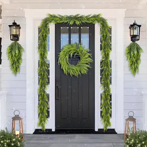 Glitzhome 9ft/6ft Christmas Greenery PE Dripping Garland & 28"D Wreath