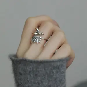 Antique Dragon Rin| Distressed Finish Artisan Jewelry Edgy Unisex Stackable Band Adjustable Gothic Core Unique Design