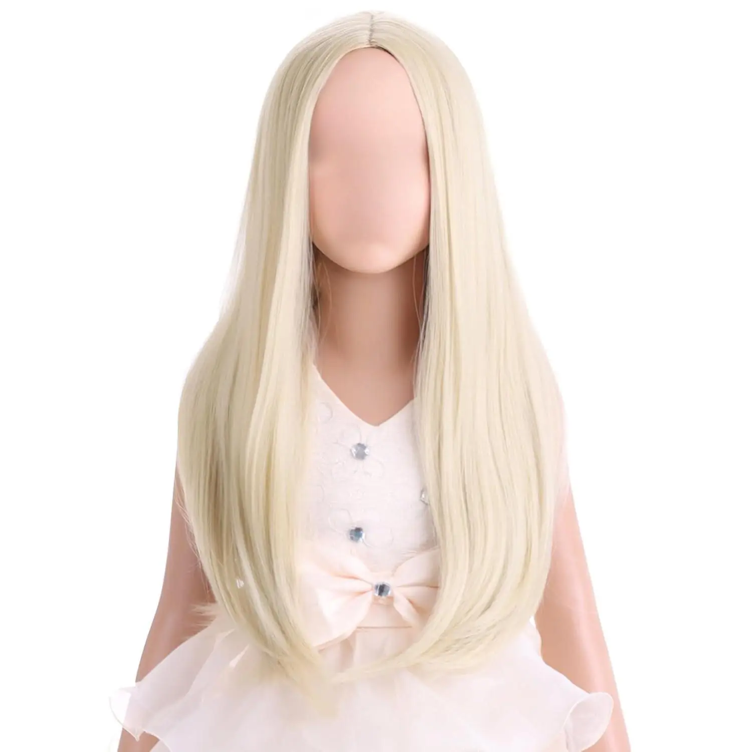 F-HDW04  Kids Blonde Wig Long Straight Wig Girls Wig Blonde Child Wig Heat Resistant Synthetic Wig with Wig Cap (Blonde)