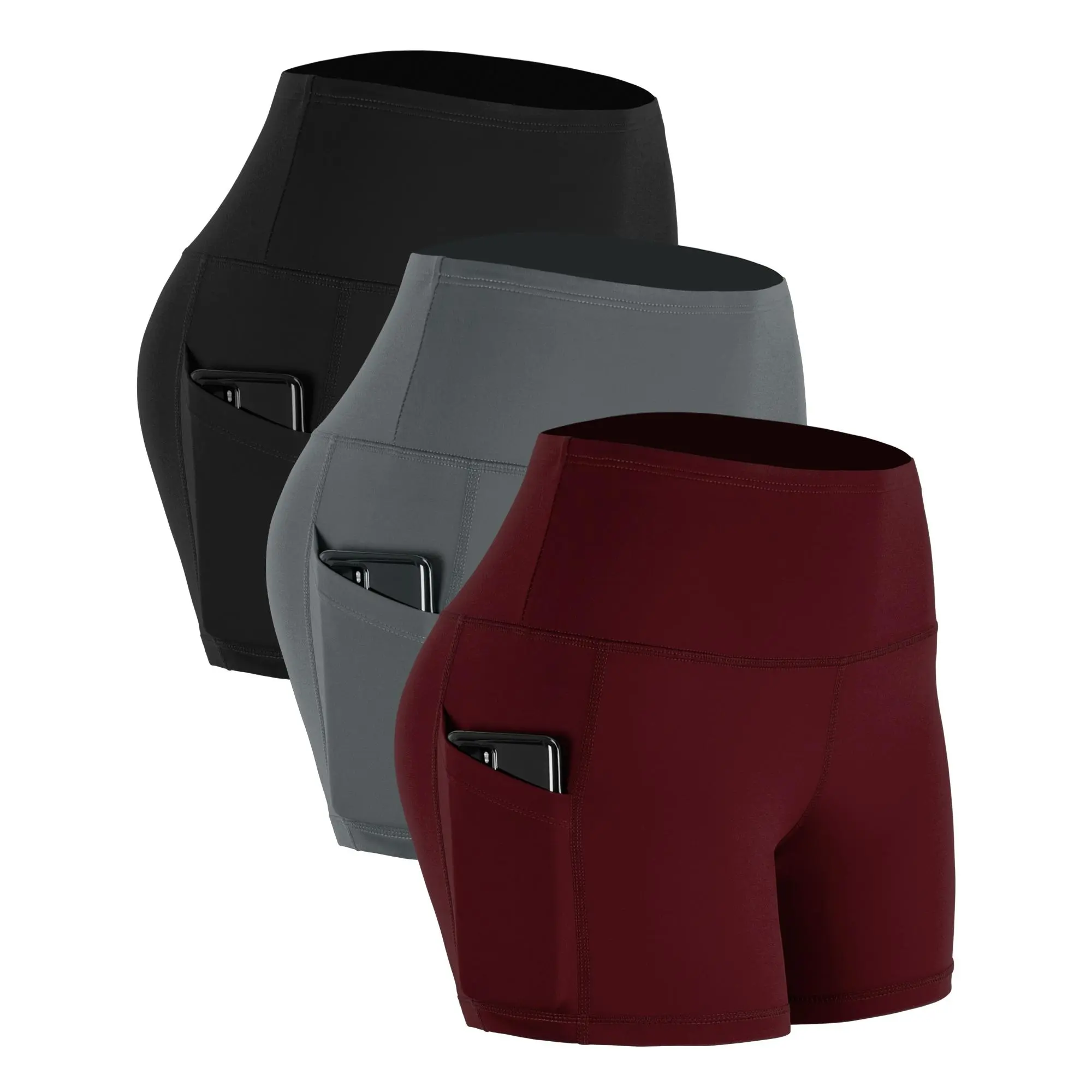 CADMUS Outdoorfun Women's Gym Athletic  High Waist Spandex Yoga  with Deep Pockets 3 Pack trouser shorts