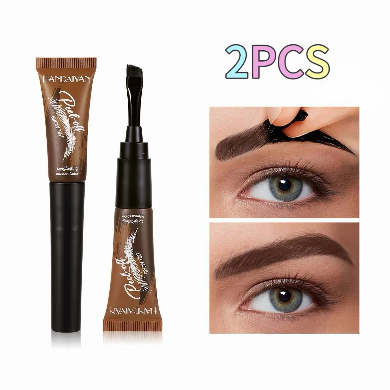 2-Pack Eyebrow Tinting Cream with Gel Texture, Waterproof Peel Off Formula for 3-Day Brow Styling for Women, Espresso Chocolate, Brow Enhancer, Removable, 02# Espresso gel easy peel tattoo effortless, Brow Gel