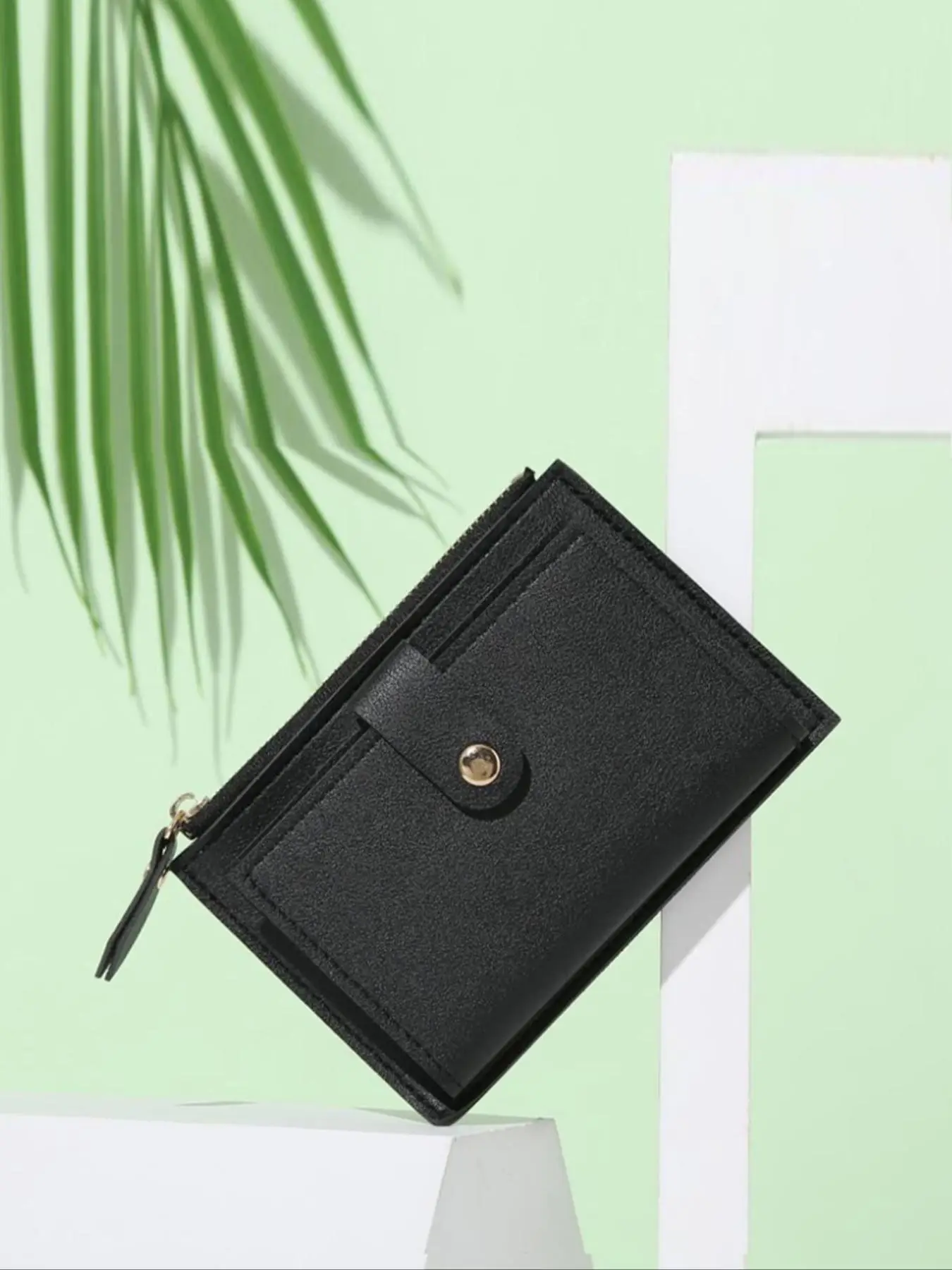 1 Piece Fashion Simple PU Solid Color Zipper Short Wallet, Casual PU Leather Wallet for Commuting Work, Snap Closure Convenient Wallet