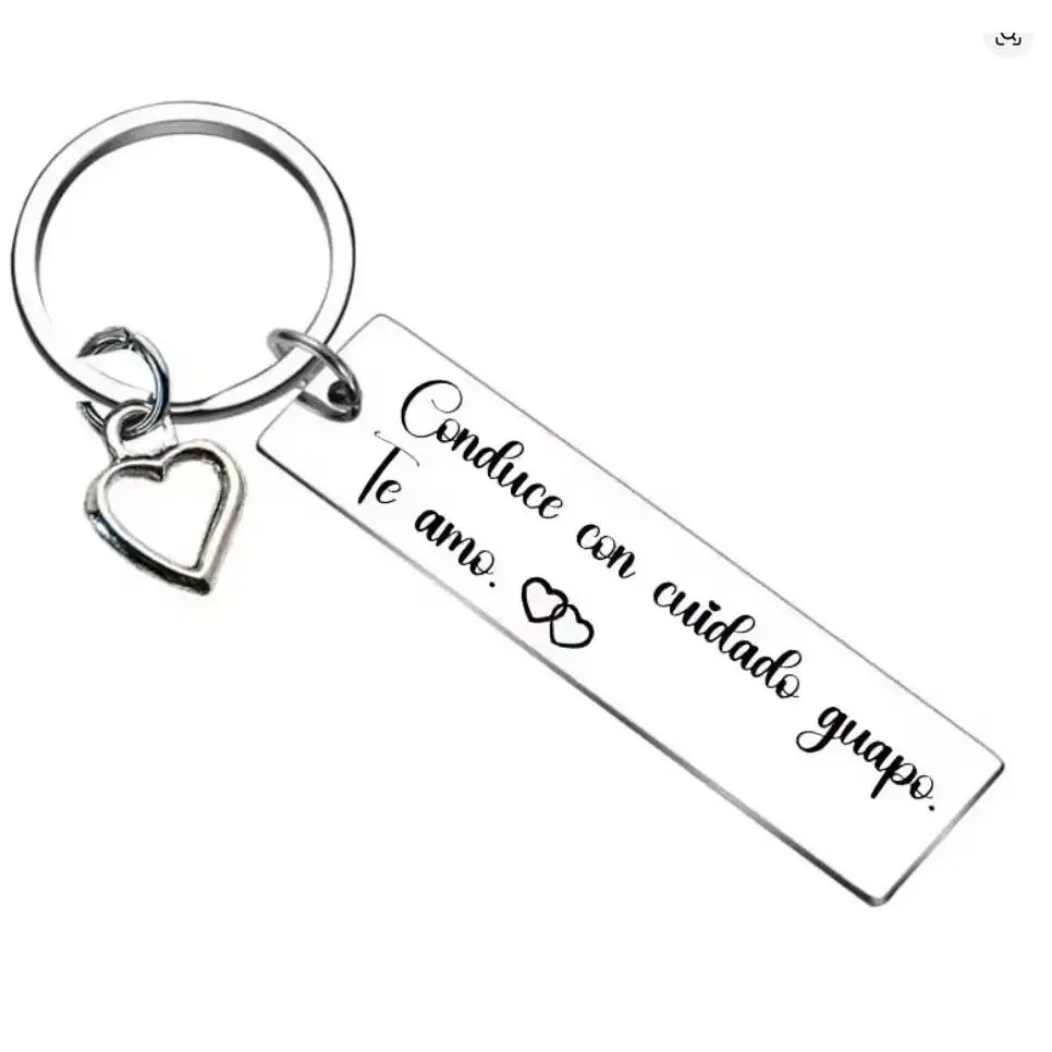 Stainless Steel Engraved Heart Keychain with "Conduce con Cuidado Guapo Te Amo" Text, Cute Men's Car Key Accessory, Boyfriend Birthday Gift, Fashion Accessories Black Cat daughter purse gains animal