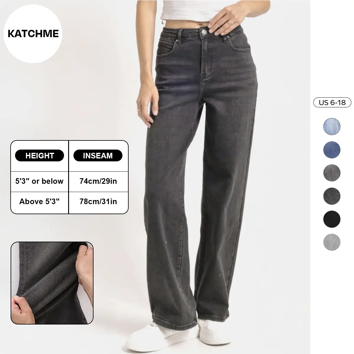 KatchMe Women's Trendy Denim High Waist Multi-Pocket Wide Leg Jeans, Versatile Denim Trousers for Women, Street Stretch Womenswear, Baggy Jeans Outfit