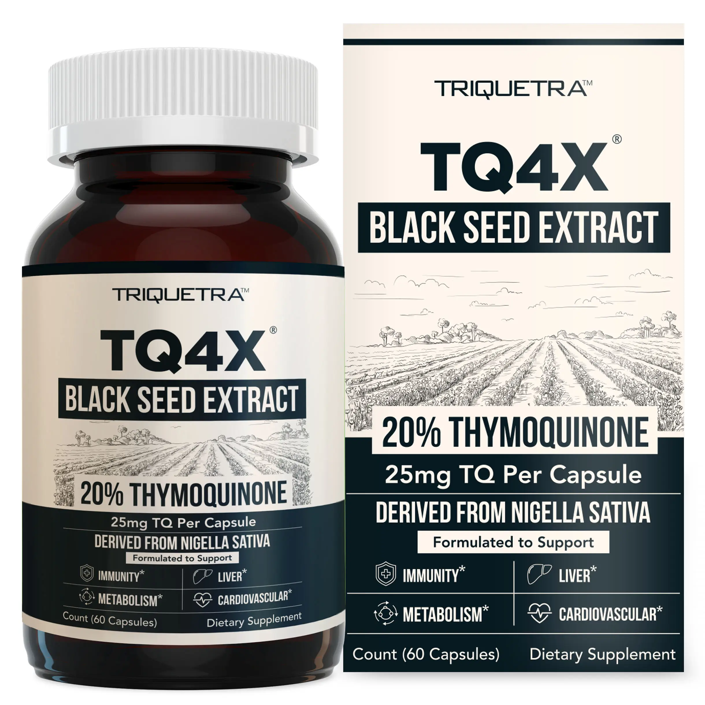 Triquetra TQ-Advanced 4X 25mg Black Seed Extract Capsules | 20% Thymoquinone (TQ) | Black Seed Oil (Nigella sativa) | Inflammation support | Immunity