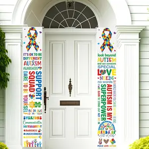 2 Pcs Autism Banner Door Decorations Autism Awareness Banners Puzzle Piece Banners Love Needs No Words April Puzzle Pieces Support Party Decorations Porch Sign for Indoor Outdoor