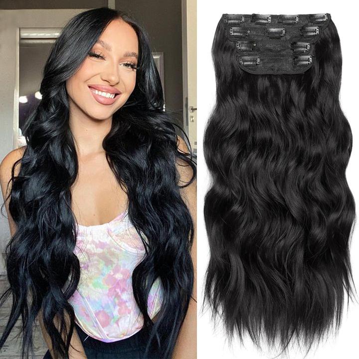 TOPHR HAIR BEAUTY Clip-in synthetic hair extensions Long Wavy 4PCS Thick Hairpieces Double Weft Natural Hair Extensions for Women Curly Wave Daily & Party valentines
